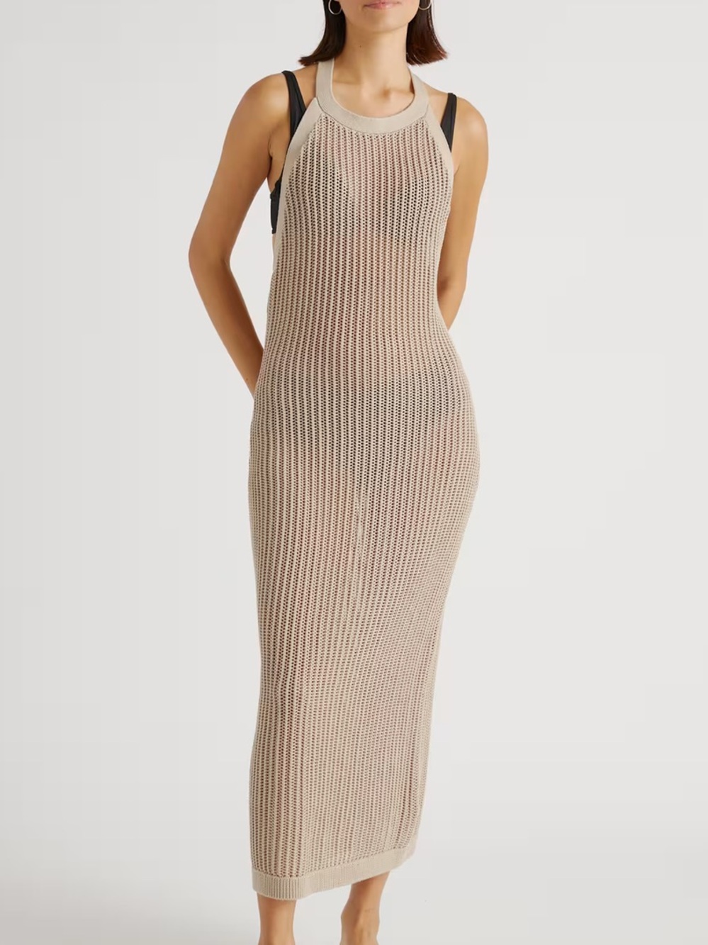 Quince 100% Organic Cotton Open-Knit Cover-Up Maxi Dress Biege - Size Medium